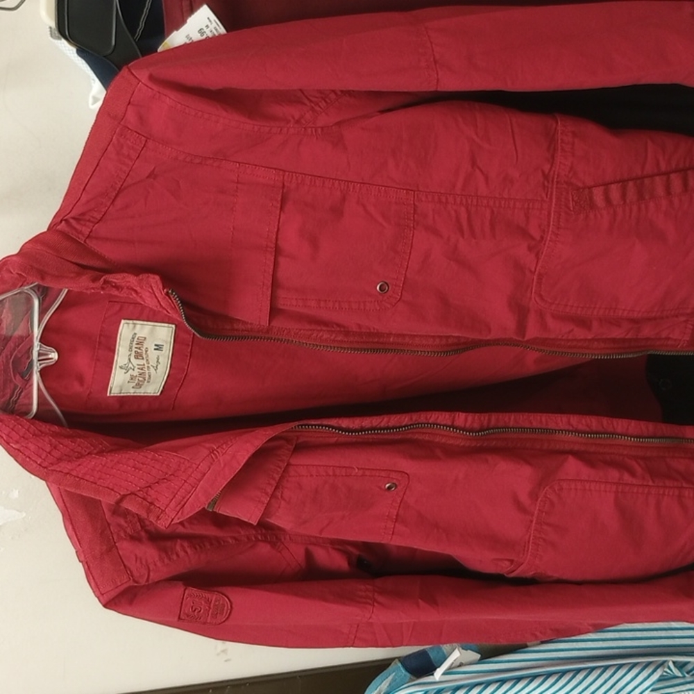CHEVIGNON Red Zip Front Jacket Integrated Hood Size M EUC